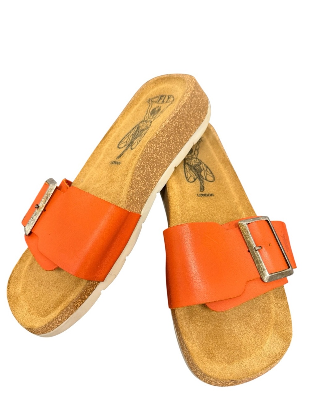 FLY London Corky CARB851FLY Scarlet Leather Open Toe Mules European Sandals